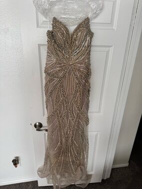 Used Beaded Champagne Evening Gown Size 10